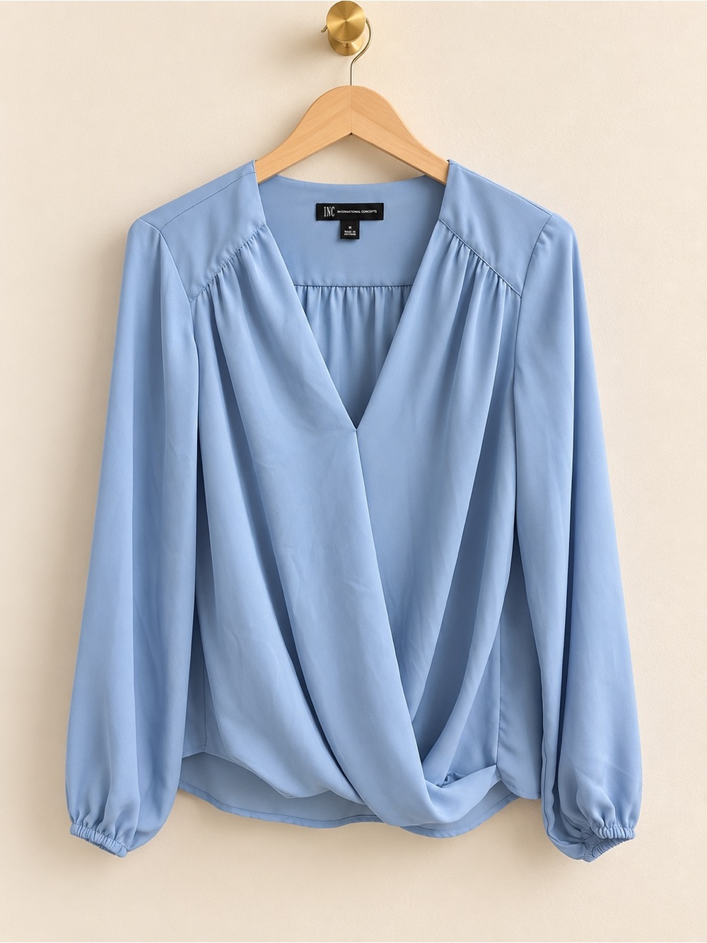 INC International Concepts Women’s Small Light Blue Surplice Wrap Front Blouse